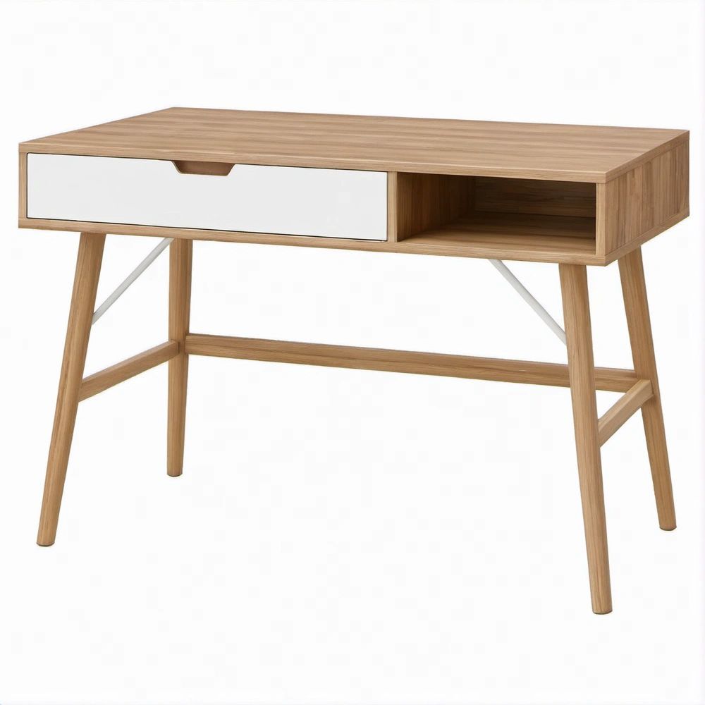 Schreibtisch in Eiche/Weiß mit Schublade und offenem Fach, 120 x 60 x 75 cm
