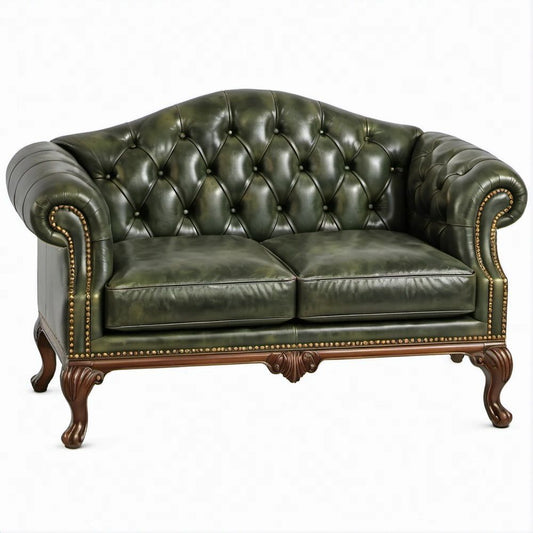 Chesterfield 2-Sitzer mit geschwungener Rückenlehne, olivgrün, 170 x 90 x 78 cm