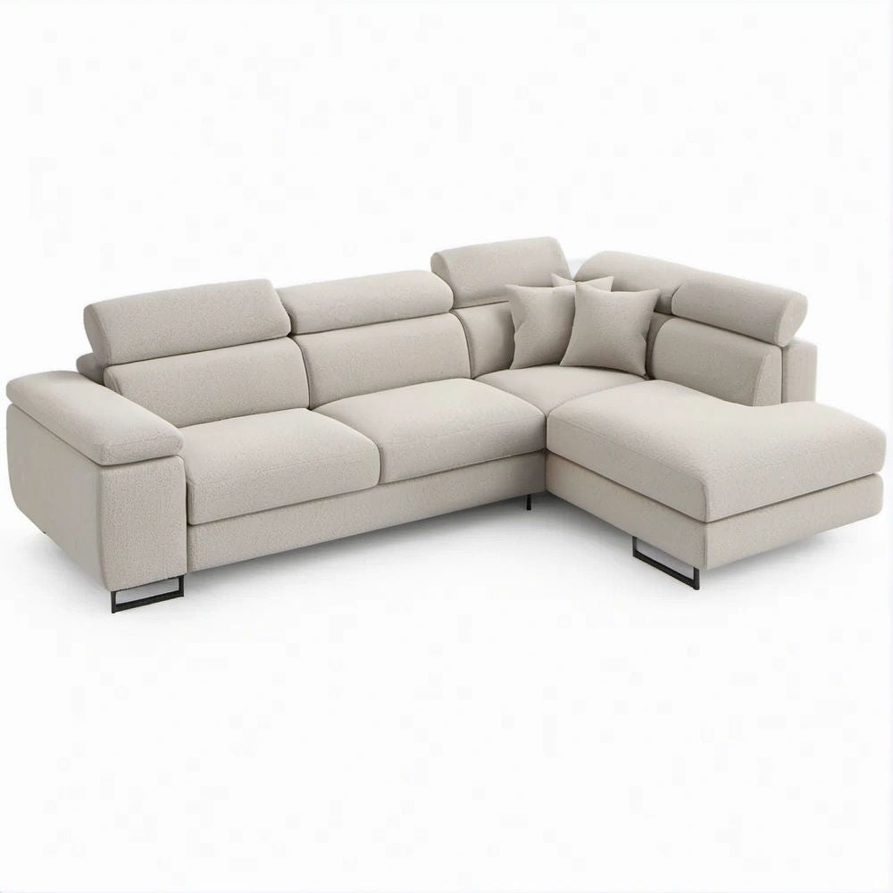 Beiges Ecksofa mit rechter Recamiere, Bouclé-Bezug, 280 x 170 x 88 cm