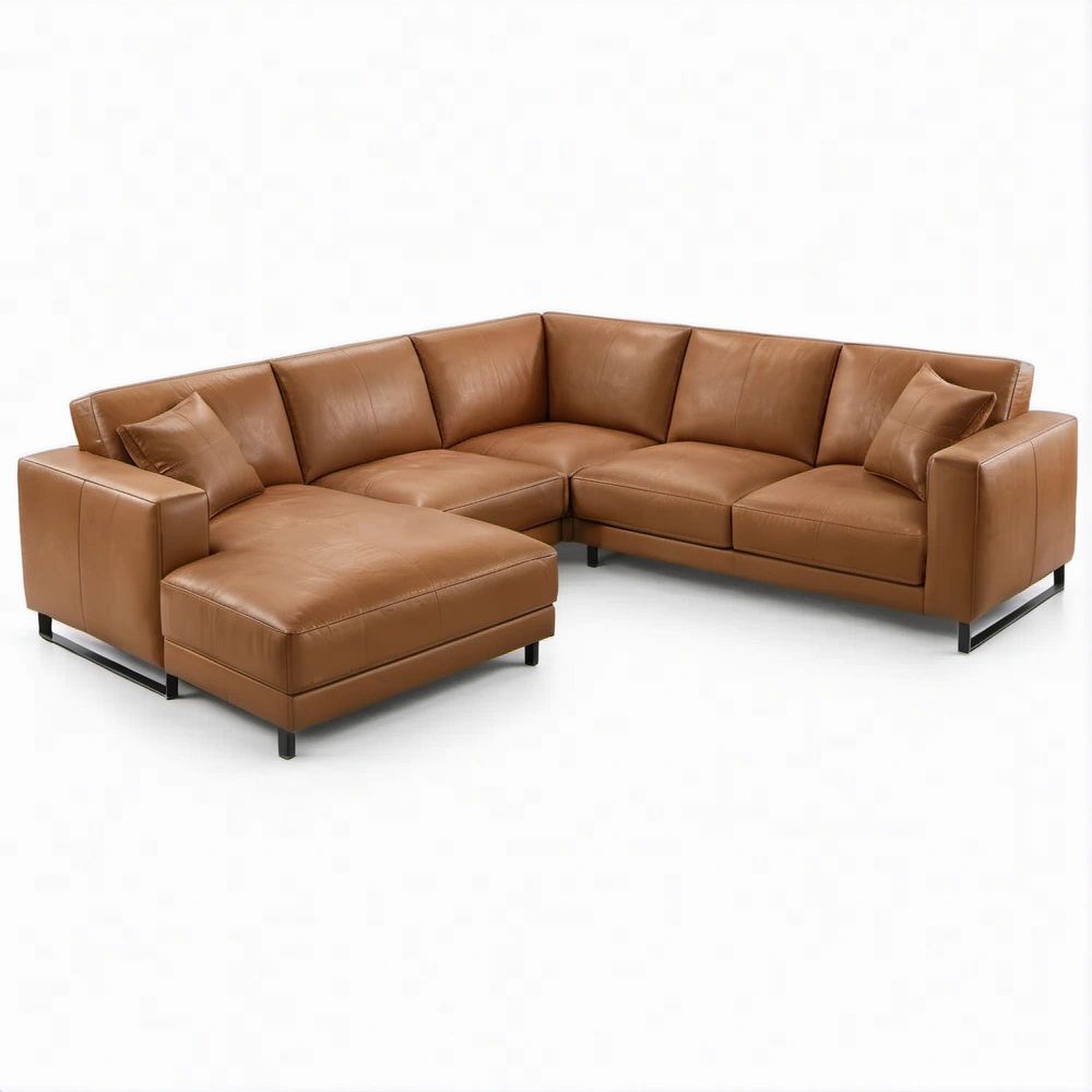 Ecksofa in L-Form mit linksseitiger Recamiere, PU-Kunstleder Cognacbraun, 290 x 220 x 85 cm