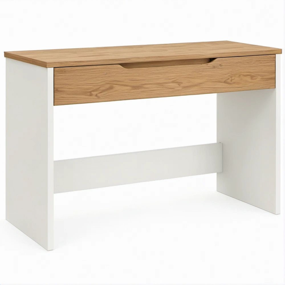 Schreibtisch mit Schublade, Weiß/Eiche-Dekor, 100 x 50 x 75 cm