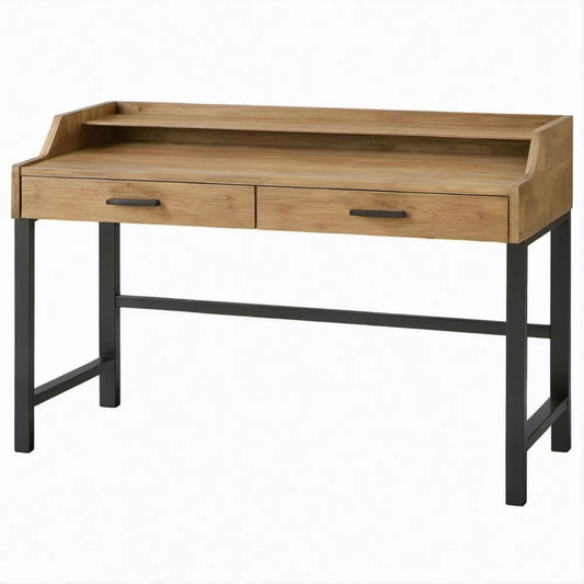 Schreibtisch mit Aufsatz und 2 Schubladen, Eichenoptik/Schwarz, 120 x 60 x 95 cm