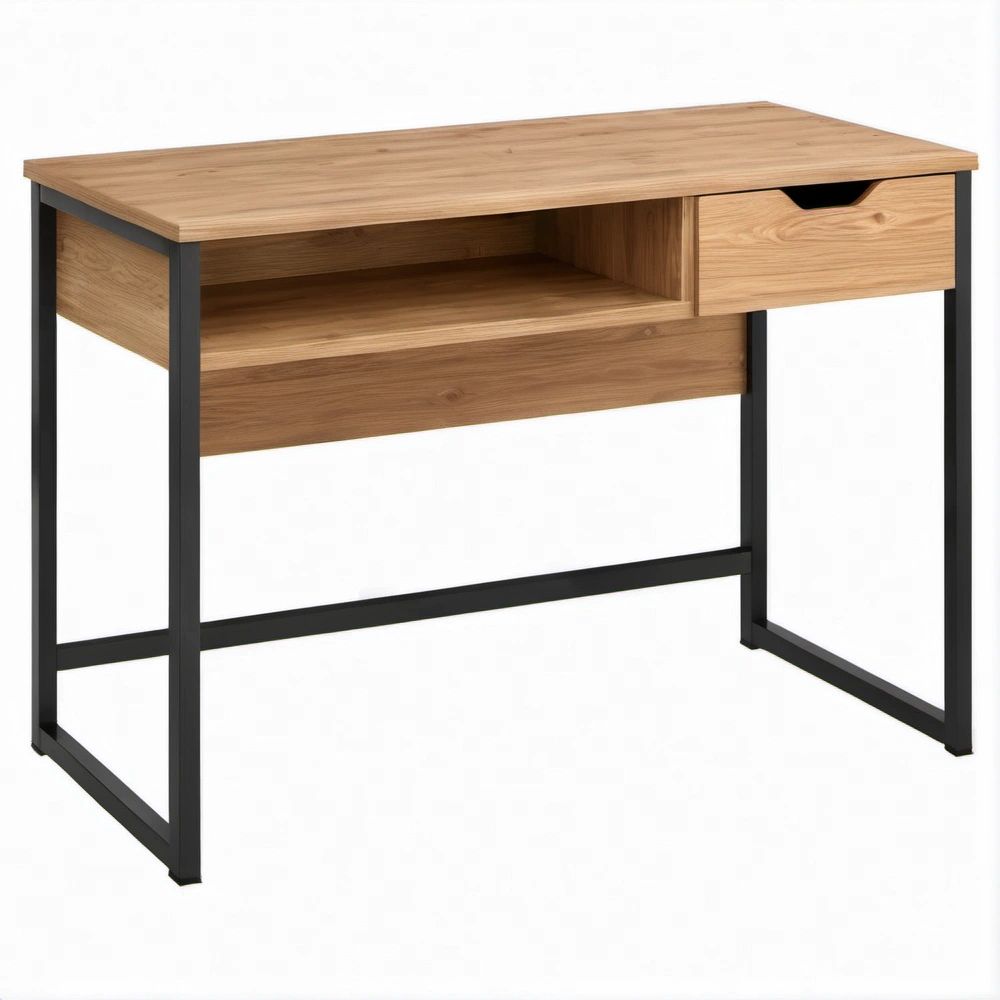 Schreibtisch in Eichenoptik und Schwarz, 100 x 50 x 75 cm, mit Schublade und Ablagefach