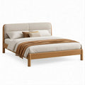 Doppelbett 180 x 200 cm mit gepolstertem Kopfteil aus Naturholz und Beige
