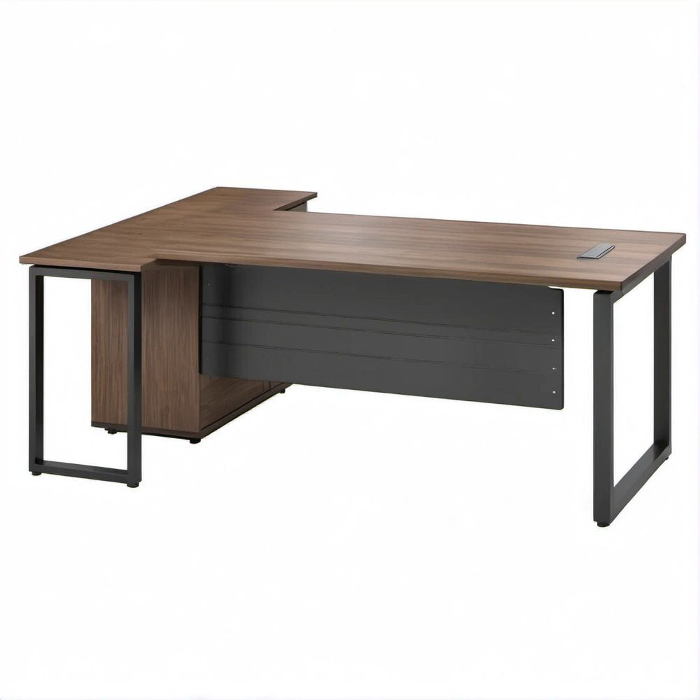 L-förmiger Schreibtisch in Walnussbraun/Schwarz, 160 x 140 x 75 cm