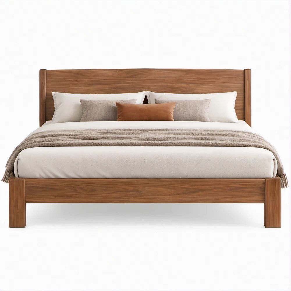 Doppelbett aus massivem Gummibaumholz in Walnussbraun, 180 x 200 cm