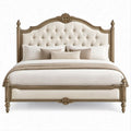 Klassisches Polster-Doppelbett 180 x 200 cm, 198 x 218 x 160 cm, Cremebeige/Antikbronze