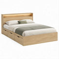 Doppelbett 180 x 200 cm mit 3 Stauraumschubladen und beleuchtetem Kopfteil, Natureiche