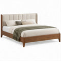 Doppelbett 180 x 200 cm mit gepolstertem Kopfteil in Beige und Walnussbraun