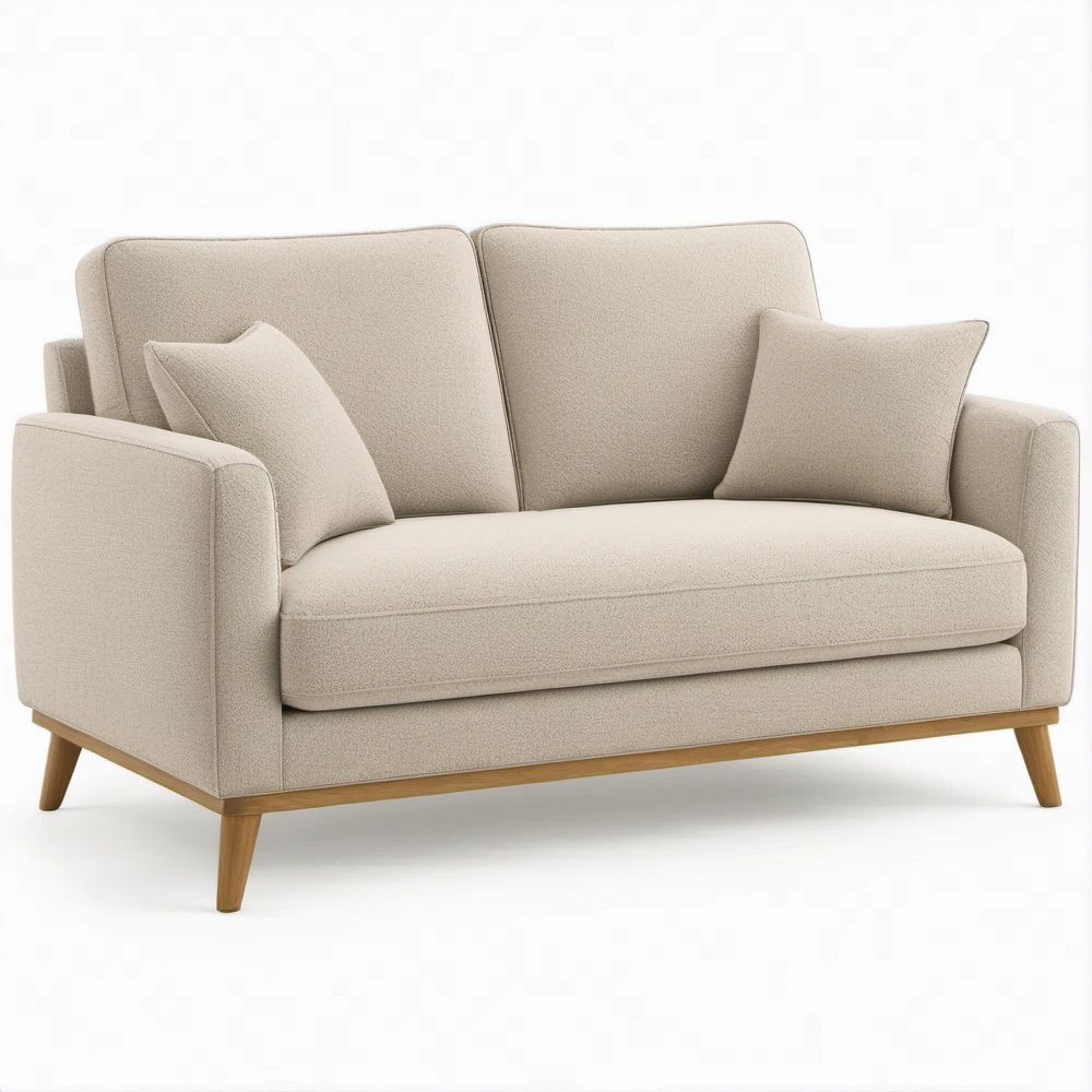 2-Sitzer Sofa Beige mit Polyesterbezug und Massivholzfüßen, 160 x 88 x 86 cm