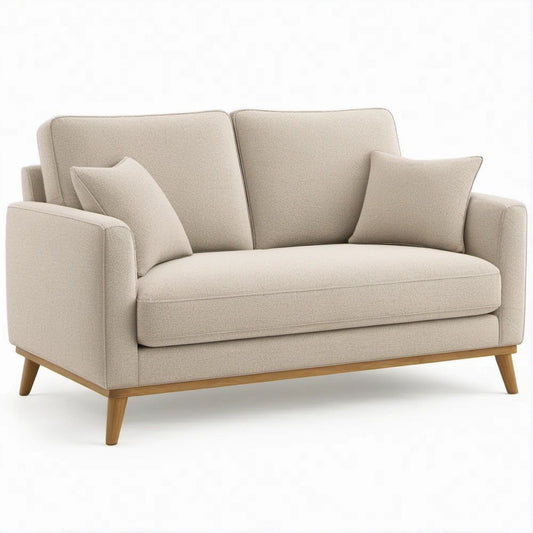 2-Sitzer Sofa Beige mit Polyesterbezug und Massivholzfüßen, 160 x 88 x 86 cm