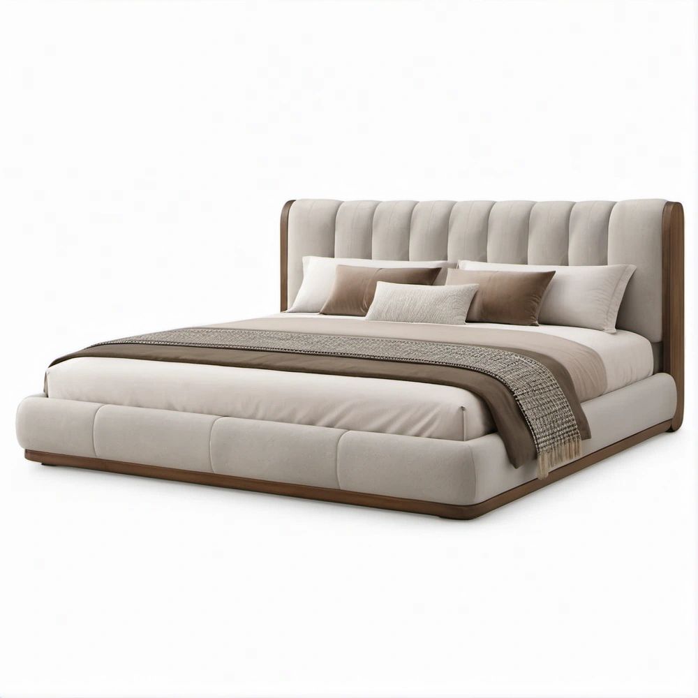 Gepolstertes Bettgestell in Creme/Dunkelbraun, 180 x 200 cm