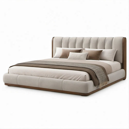Gepolstertes Bettgestell in Creme/Dunkelbraun, 180 x 200 cm