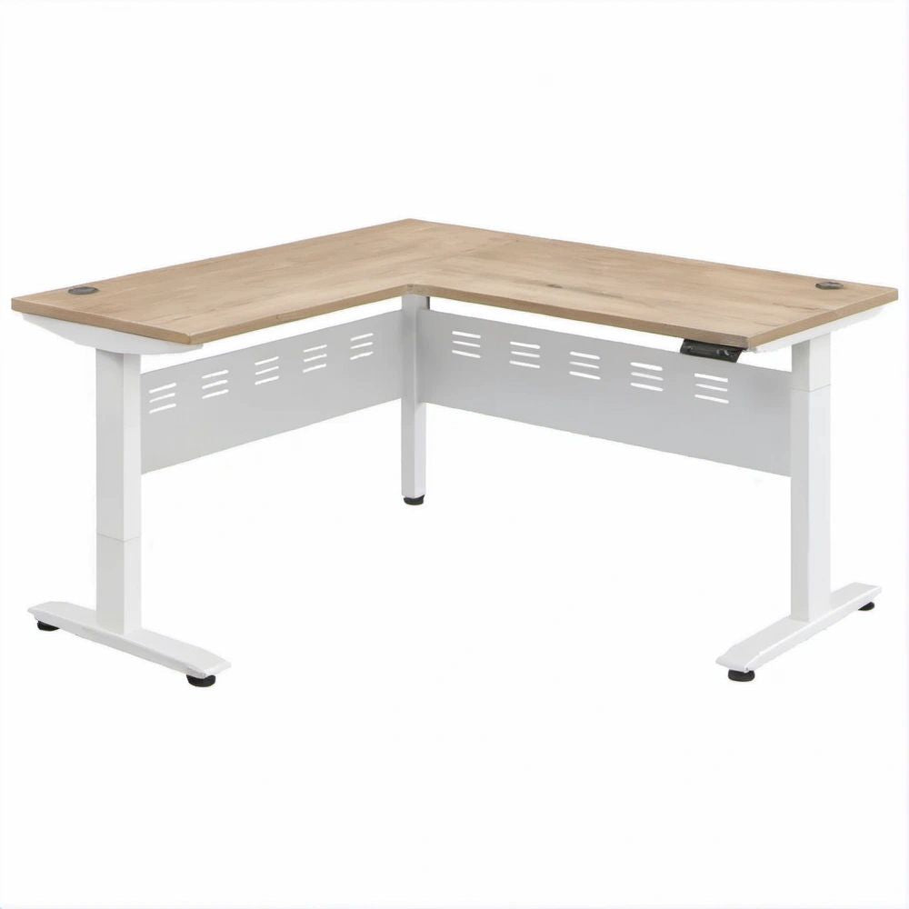 Winkelschreibtisch in L-Form, Eiche hell/Weiß/Schwarz, 160 x 160 x 80 x 75 cm