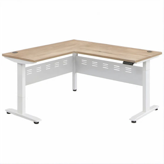 Winkelschreibtisch in L-Form, Eiche hell/Weiß/Schwarz, 160 x 160 x 80 x 75 cm