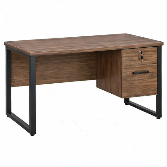Rechteckiger Schreibtisch in Walnussbraun und Schwarz mit 2 Schubladen, 120 x 60 x 75 cm